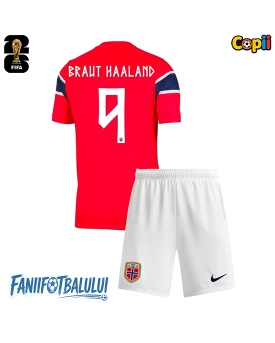 Norvegia Erling Haaland #9 Echipament de Fotbal Replică Mondial 2026 Copii Acasa (+ Șorturi)